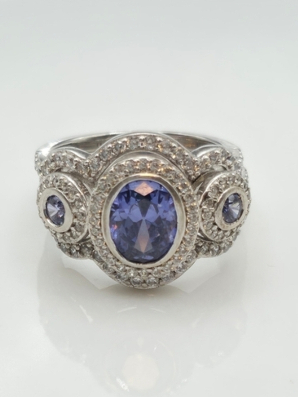 Designer Signed 3pc Tanzanite & Zircon Ring Set